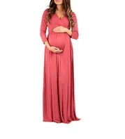 写真撮影のための妊娠中の女性のマタニティ写真の小道具Vネック長袖の妊娠ドレスのためのMaix Gownドレス