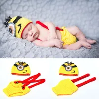 New Arrival Crochet Minions Clothing Set Newborn Baby Cartoon Photo Photography Props Knitted Baby Hat Winter