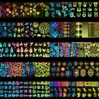 10 Unids / set 4 * 20 cm Láser Cielo Estrellado Nail Foil Etiqueta de Transferencia Rosa Panda Mariposa Geométrica Decoración Holográfica Cubierta Completa Etiqueta