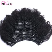 Afro Kinky Curly Clip en extensiones de cabello humano Cabello brasileño Remy 100% Clip de cabello natural humano Ins Bundle 100G 120G Ali Magic Factory