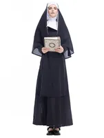 Traje de Halloween Roupas para adultos Christian Nun Cosplay Vestido Preto Cape Party Roupas Vintage Frete Grátis