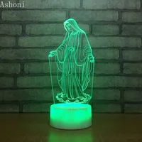 3D Acrílico LED Night Light Virgem Maria abençoada táctil de 7 Cor Mudar Desk Table Lamp Partido Presente de Natal Luz decorativa