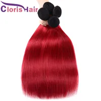 Alta qualità colorata 1b Red Human Hair Extensions Dritto Straight Malaysian Virgin Ombre Weaves A buon mercato Two Tone Red Ombre Bundles Bundles Offerte 3 PZ