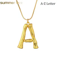 Colar de bambu inicial personalizado 26 carta para mulheres alfabeto pingente nome colar menina ouro cor cobra cadeia diy jóias
