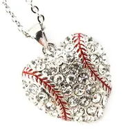 26mm * 28mm Fashion Sports Jewelry 50pcs mucho Rodio Plateado Rhinestone Corazón Béisbol o Softball Collar Colgante