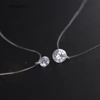 925 Sterling Silver Dazzling Zircon Necklace And Invisible Transparent Fishing Line Simple Pendant 38 -40cm Personality N16710