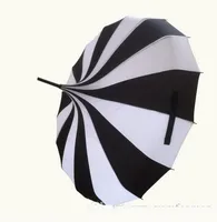 (10 PC / lot) kreative Design Schwarze und weiße gestreifte Golf Regenschirm-gerades Regenschirm-Pagode freies Verschiffen Langstieligen