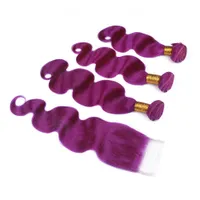 Jungfrau-peruanische purpurrote Menschenhaar-Bündel-Angebote mit oberster Schließung Körper-Welle Pure Purple Lace Front Closure 4x4 mit Jungfrau-Haar spinnt