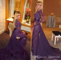 Exquisite Prom Dresses Purple Sheath Evening Formal Dress 2018 Afryki Specjalne okazje Suknie Długie Rękawy Dwa kawałki Formalne sukienki