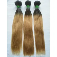 T1B / 27 Honey Blonde 3 Wiązki Ombre Kolorowe Brazylijskie Włosy Splot Weave Proste Ludzkie Włosy Uwagi Non Remy Kolorowe Rozszerzenia Włosów