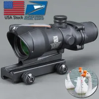 미국 재고 Trijicon 사냥 Riflescope ACOG 4X32 실제 광섬유 빨강 녹색 조명 Chevron 유리 Etched 레티클 전술 광학 시력