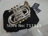 Nuevo Llega Bb trompeta de bolsillo tubo de latón de alta calidad plateado plata trompeta superficie instrumento musical con estuche
