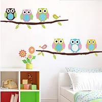 Avtagbar heminredning Nursery Decor Cute Cartoon Owl Pattern Baby Kids Sovrum Art Wall Decal Stickers