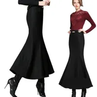 2018 herfst mode flare wollen rokken zakelijke casual koreaanse elegante bodycon rok goedkope F0109 zwart grijze kleuren