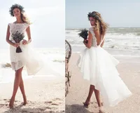 2019 Beach Short Wedding Dresses High Low Sexy Backless Bateau Romantic Girls Holiday Party Wear Cheap Bridal Gown