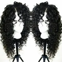 Frete Grátis Natural Olhando Kinky Curly Hair Side Parte Sem Cola Rendas Dianteira Sintética Perucas para As Mulheres de 24 polegadas 180% Densidade Cor Do Cabelo Preto