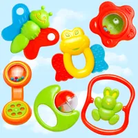 6 sztuk Baby Rattles Safe Teether Hand Dźwiganie Thing Bell Zabawki Żaluch dla niemowląt Handryk Praktykuj Edukacja Zabawne zabawki
