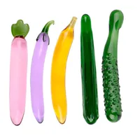 투명한 유리 dildo Fruit Vegetable Crystal 페니스 여성을위한 섹스 토이 장난감 항문 섹스 토이 버스트 플러그