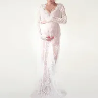 Sukienki ciążowe Rekwizyty Biała Czarna Koronka Fantazyjna Sukienka w ciąży Maxi Ciąża Sukienka do zdjęć M-4XL
