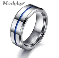 Moda Ince Mavi Çizgi Tungsten Yüzük Düğün Marka 8mm Erkekler Takı için 8mm Tungsten Karbür Yüzükler