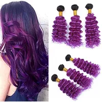 Brazylijski Ombre Fioletowy Ludzki Włosy Uwagi Głębokie Wave Dark Root 1B / Fioletowy Ombre Human Włosy Bundle Oferty Ombre Purple Wefts Extensions 10-30 "