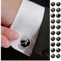 Hommes Cuffs Liens Alphabet Lettre Simple Black Fond Argent Plaqué Mariage Partie Vintage 16mm Hommes Cufflink