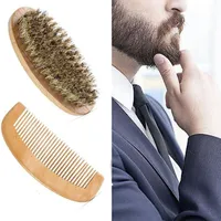 Ny varm försäljning Boar Bristle Beard Brush och Handgjord Beard Comb Kit för män mustasch