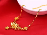 Heay pesado! Frete grátis moda flor 24 k real amarelo solitaire colar de corrente de ouro 45 cm mulheres jóias
