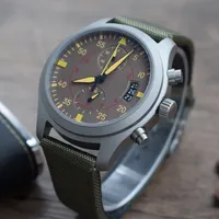 NEW Pilot VK quartz movement SPORT Five pointers Multifunction STOPWATCH Military green Nylon strap Mens wrist watch