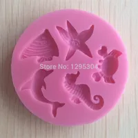 ケーキツール卸売 - 新しい1ピース海動物型シリコーンモールドシュガーペースト3Dフォンダント装飾ツールソープモールド