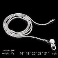 2mm Snake Chain Necklace 925 Sterling Silver Fashion Chains Women Jewelry Necklace DIY Accessories Cheap Price 16 18 20 22 24 Inch