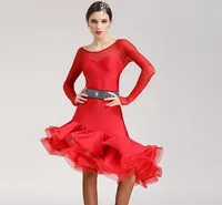 Бесплатная доставка 5 цветов красный черный взрослых латинский танец платье сальса танго ча ча бальные конкуренции практика с длинным рукавом Fishbone танец платье