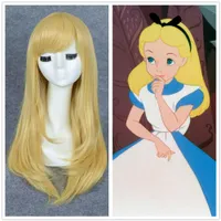 Alice In Wonderland Alice Isı Tamam Uzun Düz Sarışın cosplay Peruk + bir peruk kap