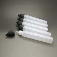 30mlの空のボトルスリムペンスタイルの電子液ヴェイプeジュースオイルのプラスチックPEのボトル長い薄いチップドロ​​ッパードロッパーボトル白い黒い帽子