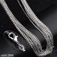 Shipping16--30 pulgadas libre collar plateado 10pcs 2MM Clavicular collar de cadena 925 estampado para las mujeres y los hombres joyería de moda