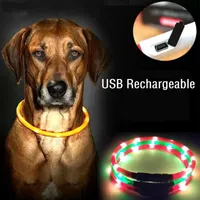 USB ajustable de carga fluorescente LED Luminous Dog Collars Suministros para mascotas intermitente Collar Safety Charging Flash Dog Toys