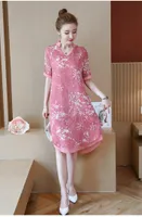 European och American Fashion Women's Free Shipping 2018 Summer Dress Print Chiffon Stor Storlek Kinesisk stil Klänning Kvinna