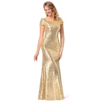 Misshow Women Sparkly Rose Gold Long Sequins Bridesmaid Dress 2020 Prom / Aftonklänningar Kväll Party Kappor Billiga Under
