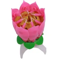 Sıcak 1 adet / grup Doğum Günü Mum Çiçeği Lotus Çiçek Mumlar Parti Kek Müzik Sparkle Kek Topper Mum QB670976