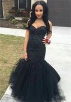 Splendid Black Crystal Beaded Bling Prom Klänningar med Sweetheart Style Mermaid Girls Party Gowns Sexy Party Evening Dresses 6