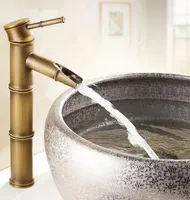 18 Type de robinet de lavabo de lavabo de salle de bain antique rétro, style de robinet de lavabo monotrou style bambou vintage, laiton chaud / froid