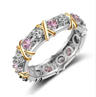 choucong Women Fashion ring Handmade pink stone Diamond 10KT White&Yellow Gold Filled Engagement Wedding Band Ring