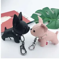 WEIYU French Bulldog Keychain PU Leather Animal Dog Keyring Holder Bag Charm Trinket Chaveiros Bulldog Bag Accessories Pendants