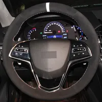 Camurça preta Marcador Branco DIY Mão-costurado Car Steering Wheel Cover para Cadillac ATS 2013-2015 CTS 2014-2016