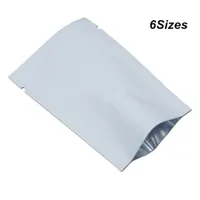 Blanco 100 piezas de tragante abierto Mylar Bolsas Tear muescas del papel de aluminio de almacenamiento de alimentos bolsa de sellado térmico Snack-Especias caramelo vacío paquetes de muestra