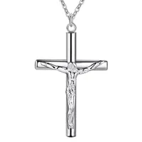 Wholesale Cheap 925 Silver Plated Jesus Cross Pendant Necklace Fashion Party Jewelry Christmas Gifts for Women Free Shipping