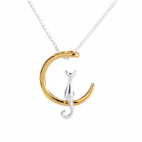 Dame Simple Silber Überzogene Haustier Katze Auf Mond Anhänger Halskette Mond Charme Schlüsselbein Kette Halskette für Frauen Muttertag Geschenke