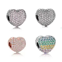 20PCS Alloy Full Crystal Heart Beads Charms For Pandora DIY Jewelry European Bracelets Bangles Women Girls Best Gifts B018