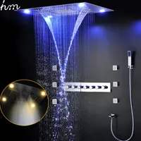 Luksusowa łazienka Prysznicowa System 6 Funkcje Kran prysznicowy LED Zestaw Deszcz, Mgła, Wodospad Termostatyczny Zawór Diverter