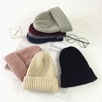 Осень зима шапочки женские зимние шапки вязаные шерстяные Skullies повседневная Cap твердые цвета Gorros капот Femme Hat для девочек
